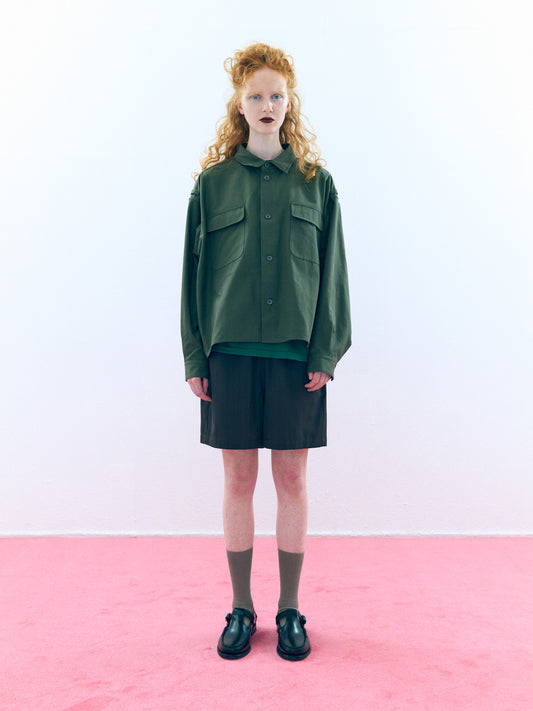 【Pre Order】Over Officer Shirt Jacket ( Khaki )