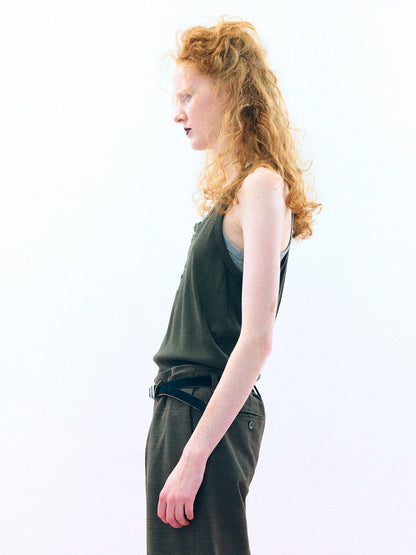 【Pre Order】Henley Neck Tank Top ( Khaki )