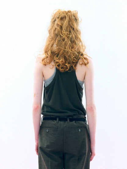 【Pre Order】Henley Neck Tank Top ( Khaki )