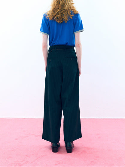 【Pre Oeder】Tuck Wide Trousers ( Black Stripe )