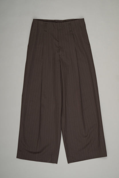 【Pre Order】Tuck Wide Trousers ( Khaki Stripe )