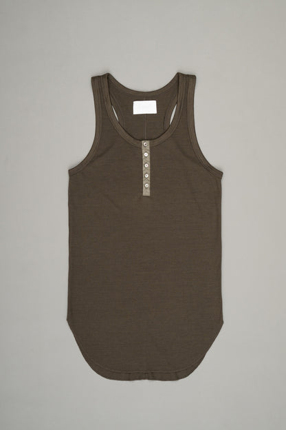 【Pre Order】Henley Neck Tank Top ( Khaki )