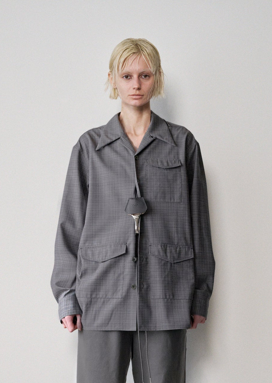 Box Opencollar Shirt Jacket(Gray Check)