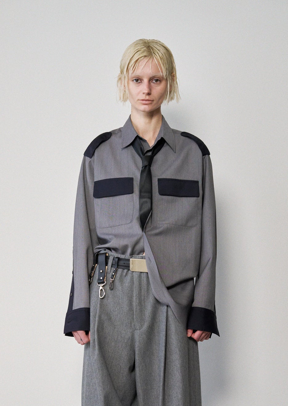 Two-Tone Military Shirt(M.Gray x Navy)