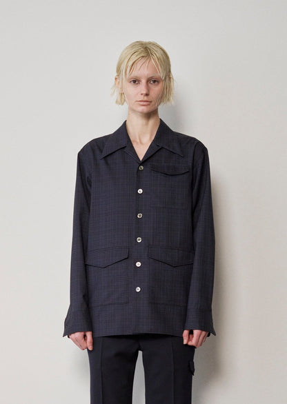 Box Opencollar Shirt Jacket(Navy Check)
