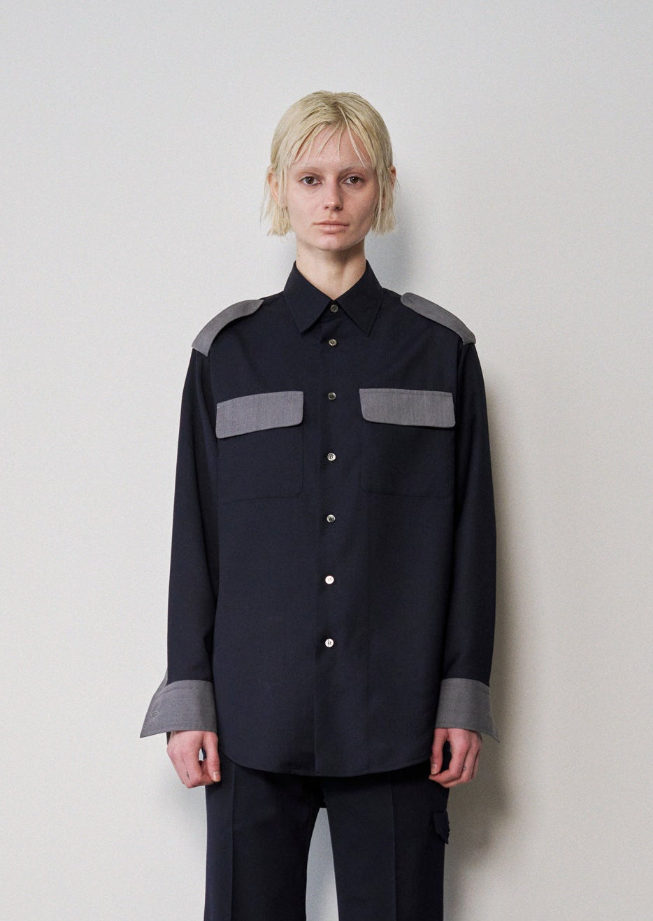 Two-Tone Military Shirt(Navy x M.Gray)
