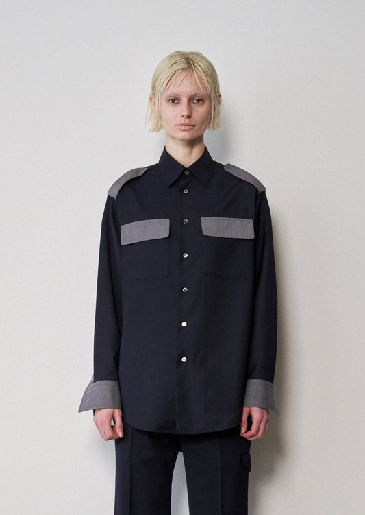 Two-Tone Military Shirt(Navy x M.Gray)