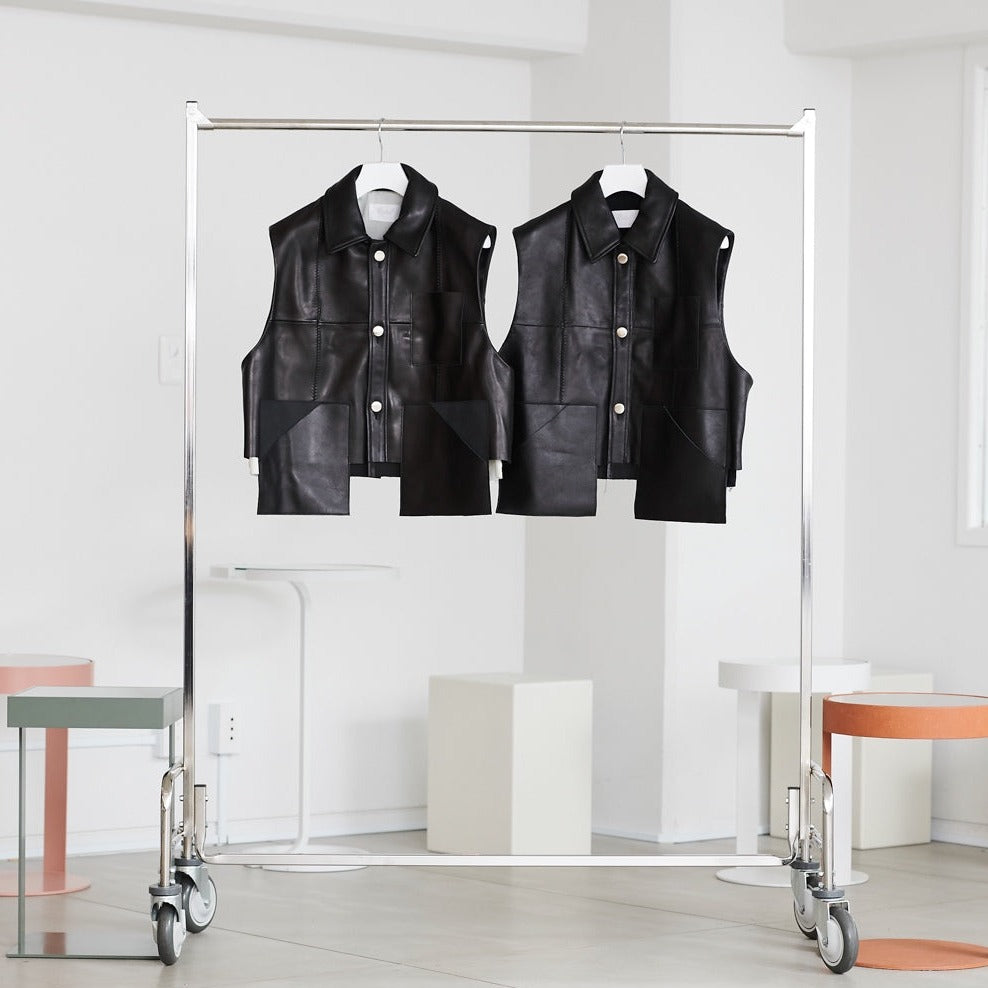 LEATEHR VEST - BLACK x BLACK