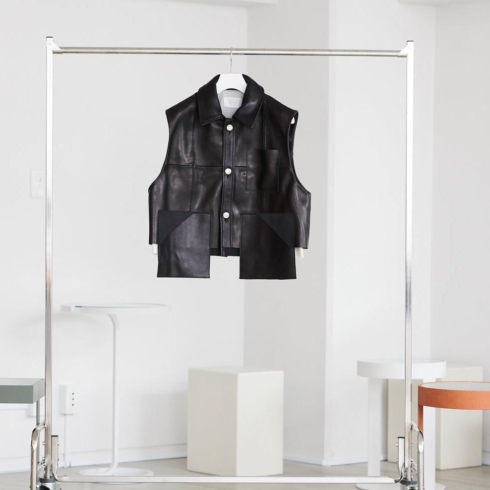 LEATEHR VEST - BLACK x BLACK