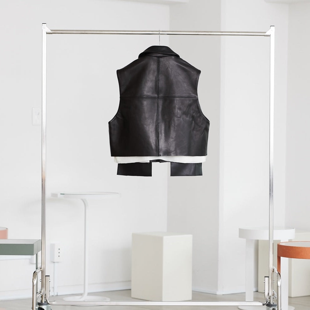 LEATEHR VEST - BLACK x BLACK